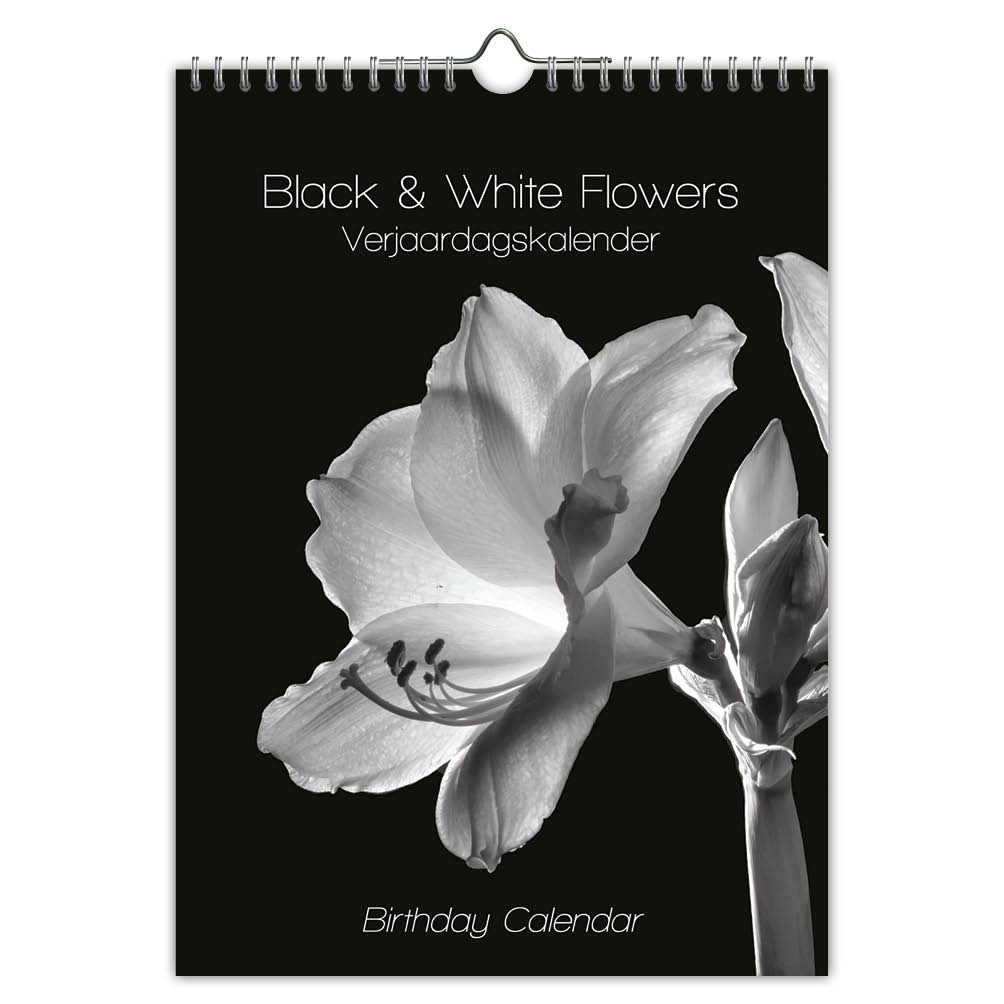 Black and white flowers verjaardagskalender 18x25