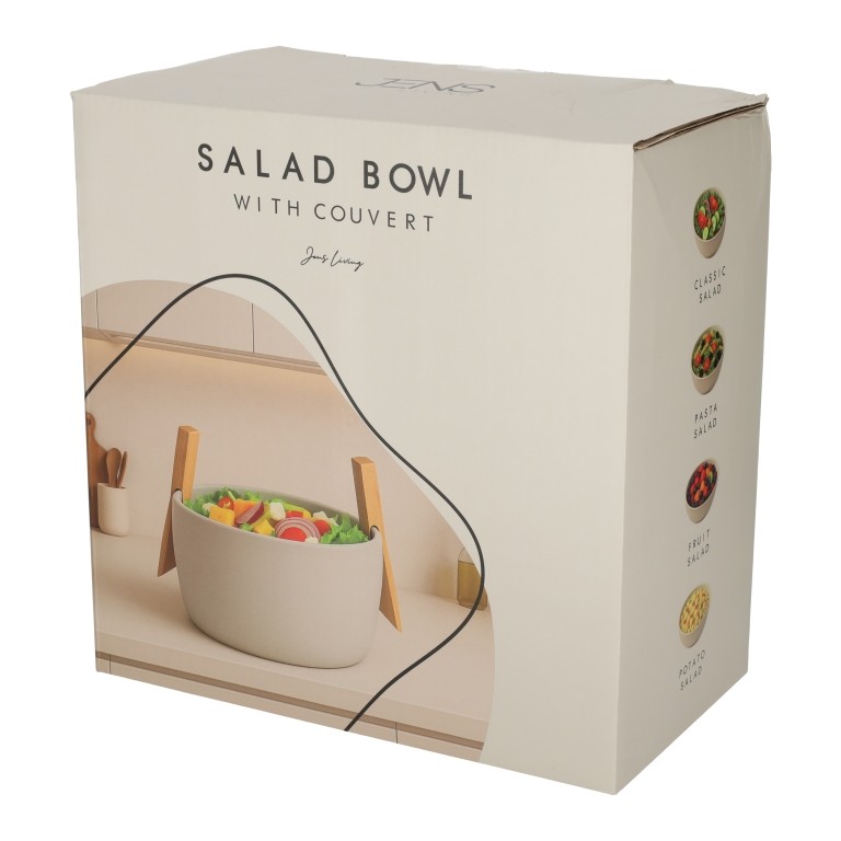 Saladeschaal Met Bestek Steengrijs - Afbeelding 6