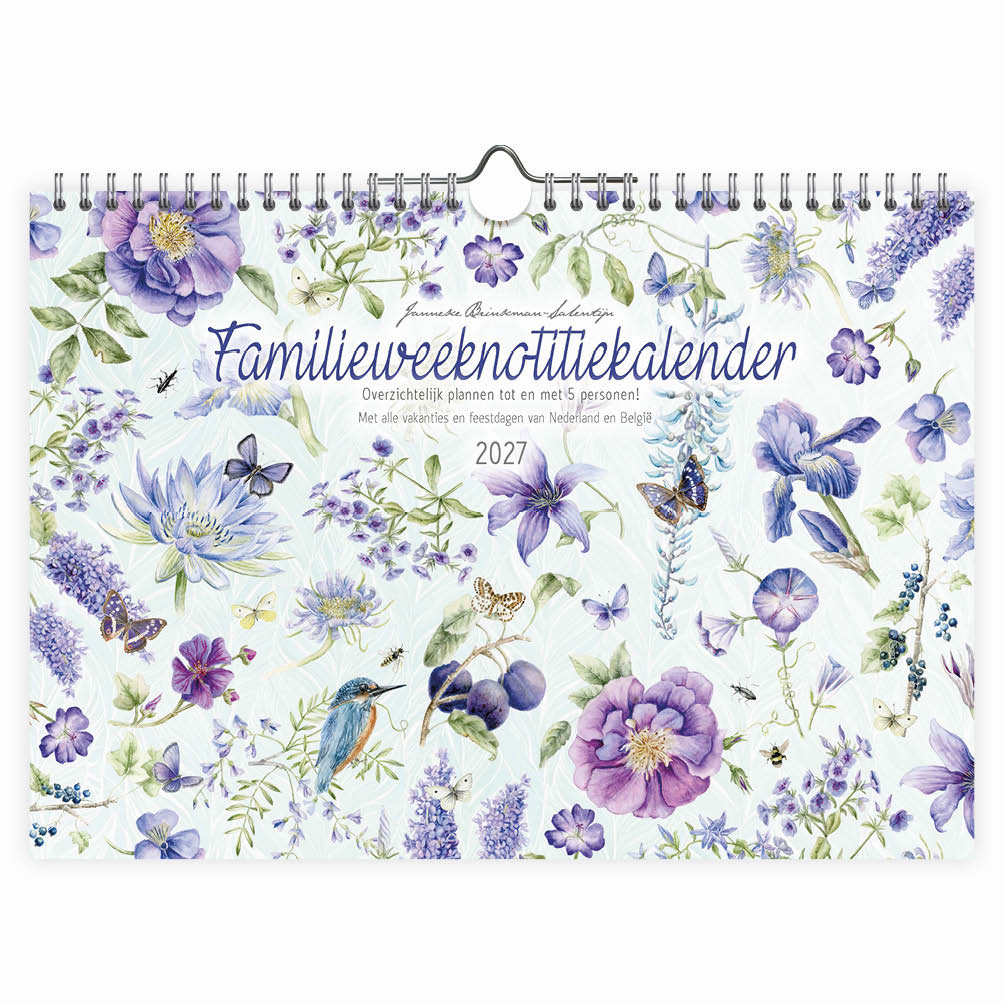 Janneke Brinkman familieWEEKnotitiekalender Blauwe Bloemen oblong 2027