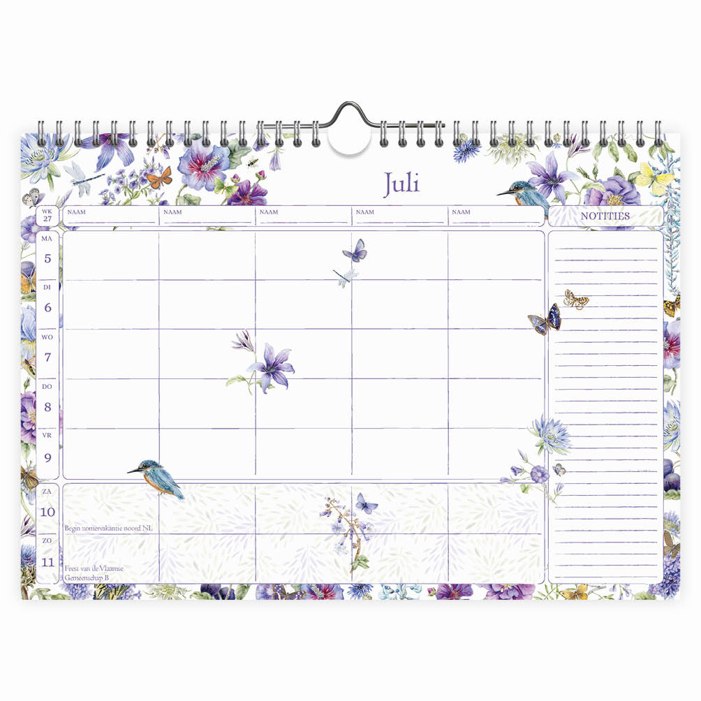 Janneke Brinkman familieWEEKnotitiekalender Blauwe Bloemen oblong 2027 - Afbeelding 2