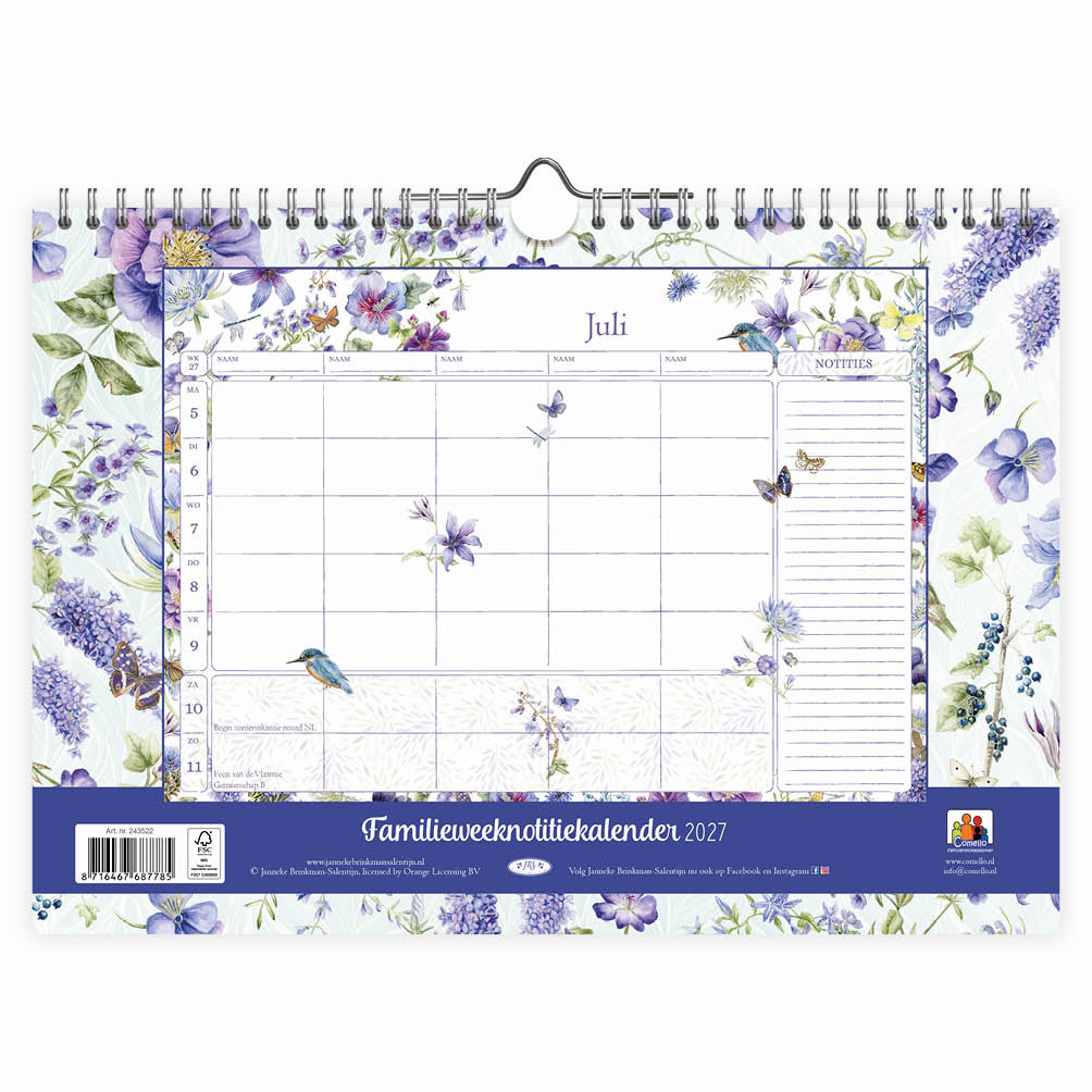 Janneke Brinkman familieWEEKnotitiekalender Blauwe Bloemen oblong 2027 - Afbeelding 3