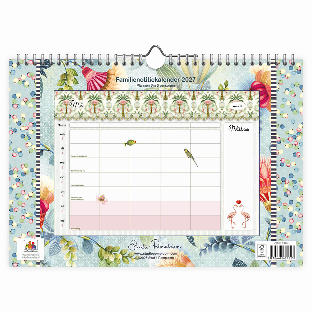 Studio Pompidom familieWEEKnotitiekalender Floral Balloon oblong 2027 - Afbeelding 3