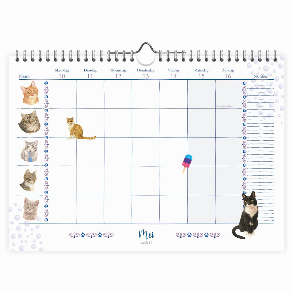 Franciens katten familieWEEKnotitiekalender oblong 2027 - Afbeelding 2