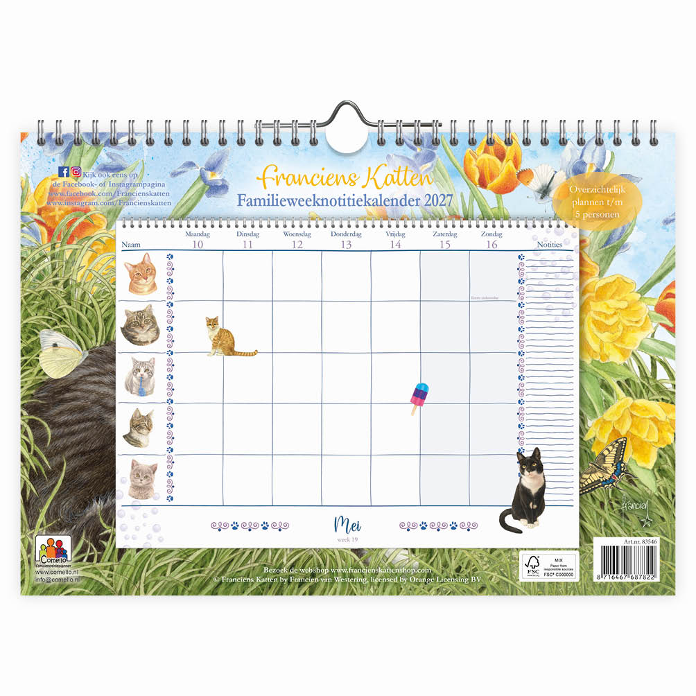 Franciens katten familieWEEKnotitiekalender oblong 2027 - Afbeelding 3