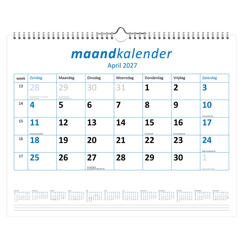 Maandkalender breed 2027